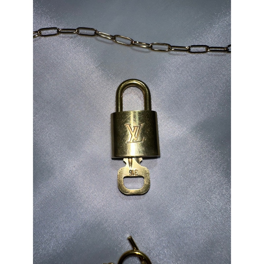 Louis Vuitton Gold Padlock and Key 316 with Paperclip Chain Necklace Set
